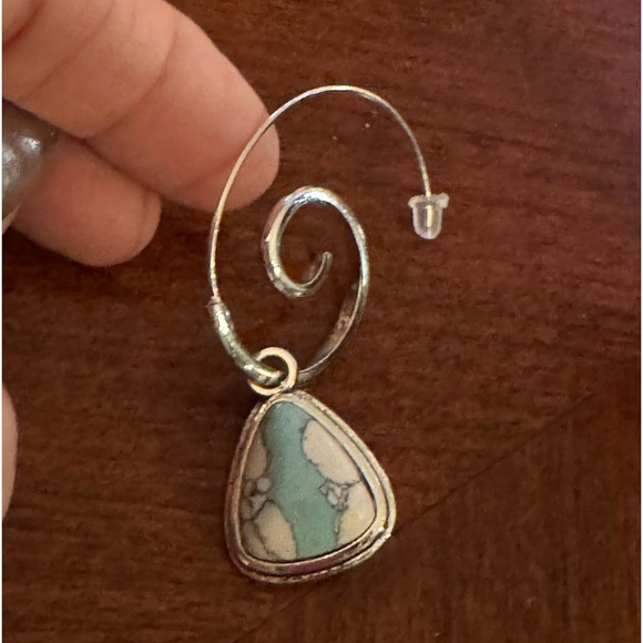 Triangle Inlaid Swirl Dangle Retro Bohemian Style Silver Plated, Gypsy Earrings - Picture 5 of 7